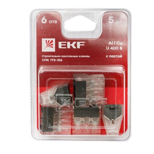 plc-smk-106b EKF - Строительно-монтажная клемма СМК 773-106 6 отверстий 1,0-2,5мм2 блистер (5шт.) PROxima