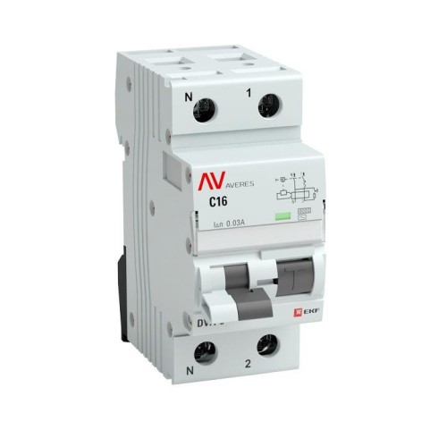 rcbo6-1pn-25D-100-a-av EKF - Дифференциальный автомат DVA-6 1P+N 25А (D) 100мА (A) 6кА AVERES