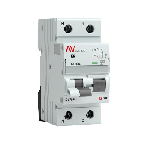 rcbo6-1pn-6C-300-ac-av EKF - Дифференциальный автомат DVA-6 1P+N 6А (C) 300мА (AC) 6кА AVERES
