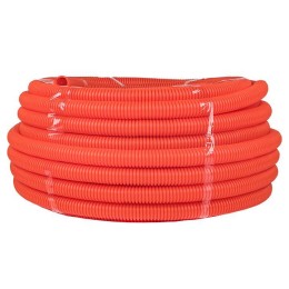 Труба гофр. ПНД с протяжкой d32 мм (50 м) оранжевая-Plast