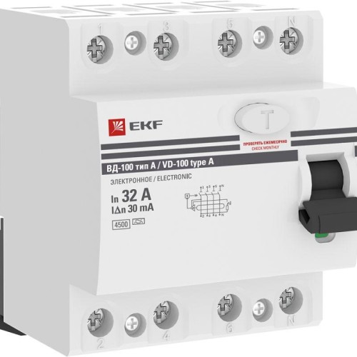 elcb-4-32-30-em-a-pro EKF - Устройство Защитного Отключения ВД-100 4P 32А/30мА (эл-мех, тип А) PROxima

