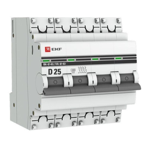 mcb4763-4-25D-pro EKF - Автоматический выключатель 4P 25А (D) 4,5kA ВА 47-63 PROxima
