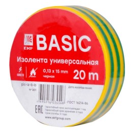 plc-iz-b-yg | Изолента 0,13х15мм (20м.) желто-зеленая EKF