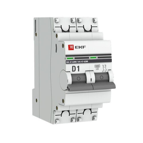 mcb4763m-6-2-1D-pro EKF - Автоматический выключатель 2P 1А (D) 6кА ВА 47-63M без теплового расцепителя PROxima
