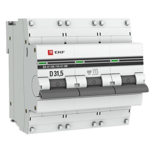 mcb47100-3-31.5D-pro EKF - Автоматический выключатель 3P 31,5А (D) 10kA ВА 47-100 PROxima