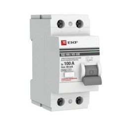 elcb-2-100-30-em-pro | Устройство защитного отключения УЗО ВД-100 2P 100А/ 30мА (электромеханическое) EKF PROxima