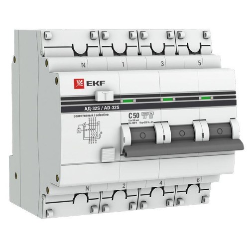 DA32-50-100S-4P-pro EKF - Дифференциальный автомат АД-32 (селективный) 3P+N 50А/100мА PROxima
