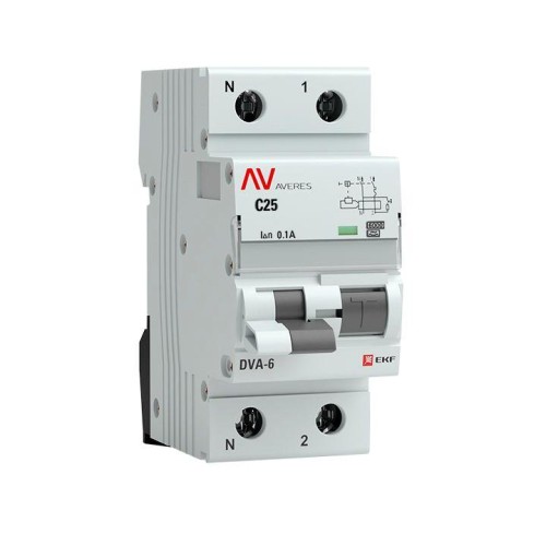 rcbo6-1pn-25C-100-a-av EKF - Дифференциальный автомат DVA-6 1P+N 25А (C) 100мА (A) 6кА AVERES