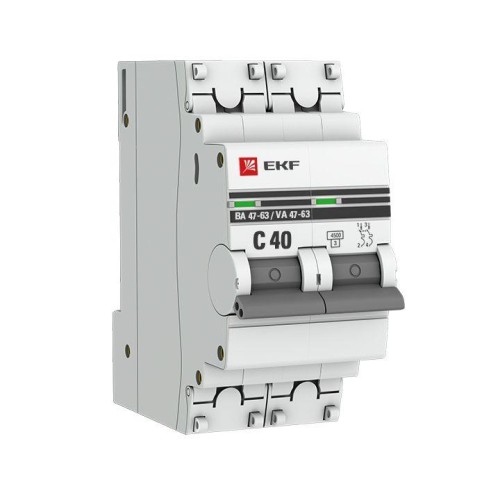 mcb4763-2-40C-pro EKF - Автоматический выключатель 2P 40А (C) 4,5kA ВА 47-63 PROxima

