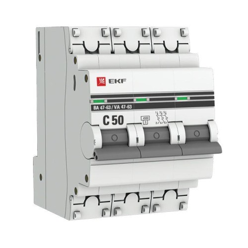 mcb4763-3-50C-pro EKF - Автоматический выключатель 3P 50А (C) 4,5kA ВА 47-63 PROxima
