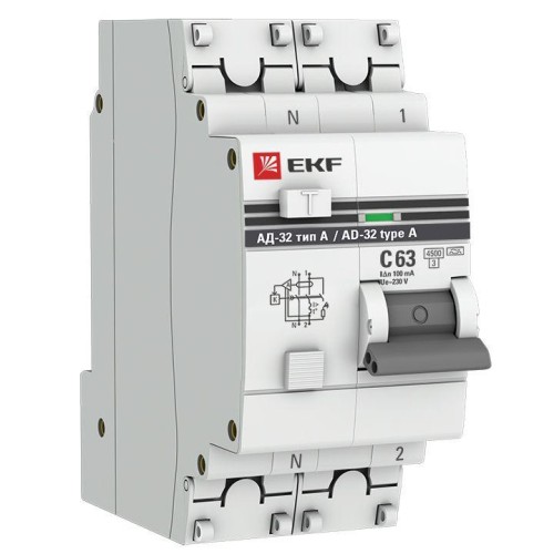 DA32-63-100-a-pro EKF - Дифференциальный автомат АД-32 1P+N 63А/100мА (тип А) PROxima
