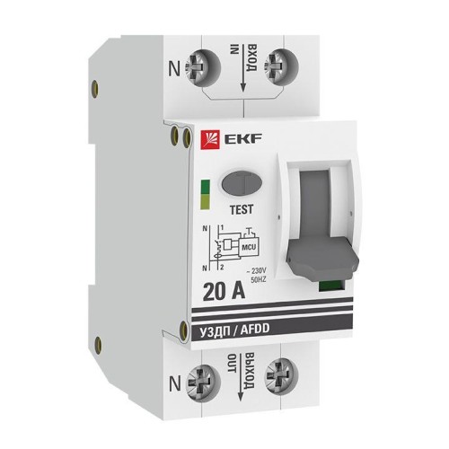 afdd-2-20C-pro EKF - Устройство защиты от дугового пробоя (УЗДП) с автоматическим выключателем 1P+N 20А (C) 6кА PROxima
