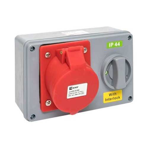 ps-1425-32-380 EKF - Розетка с блокировкой и выключателем 1425 3Р+РЕ+N 32А 380В IP44