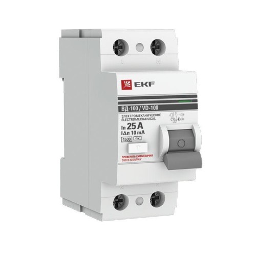 elcb-2-25-10-em-pro EKF - Устройство защитного отключения УЗО ВД-100 2P 25А/ 10мА (электромеханическое) PROxima
