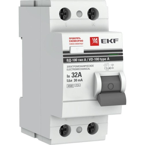 elcb-2-32-30-em-a-pro EKF - Устройство Защитного Отключения ВД-100 2P 32А/30мА (эл-мех, тип А) PROxima
