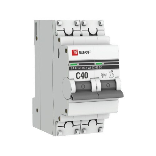 mcb4763-DC-2-40C-pro EKF - Автоматический выключатель 2P 40А (C) 6кА ВА 47-63 DC PROxima
