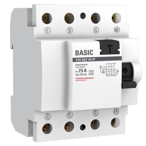 elcb-4-25-30e-sim EKF - Устройство защитного отключения УЗО 4P 25А/30мА (электронное) Basic

