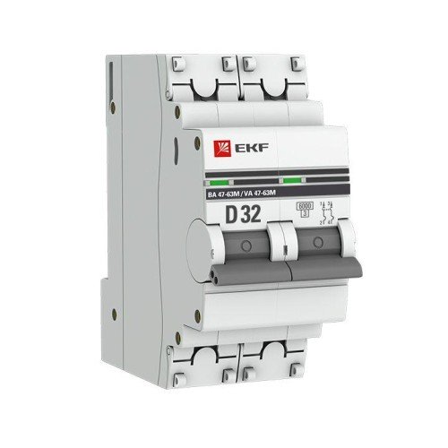 mcb4763m-6-2-32D-pro EKF - Автоматический выключатель 2P 32А (D) 6кА ВА 47-63M без теплового расцепителя PROxima
