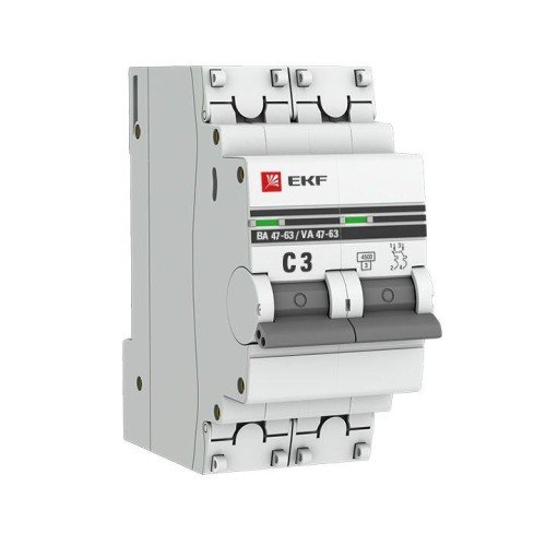 mcb4763-2-03C-pro EKF - Автоматический выключатель 2P 3А (C) 4,5kA ВА 47-63 PROxima
