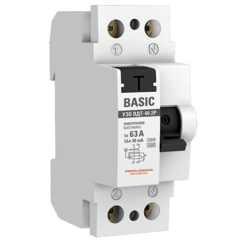 elcb-2-63-30e-sim EKF - Устройство защитного отключения УЗО ВДТ-40 2P 63А/ 30мА (электронное) Basic
