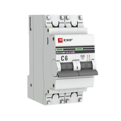 mcb4763m-6-2-6C-pro EKF - Автоматический выключатель 2P 6А (C) 6кА ВА 47-63M без теплового расцепителя PROxima
