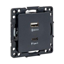 Стокгольм Механизм Розетки с 2USB type-A + type-C черный PROxima
