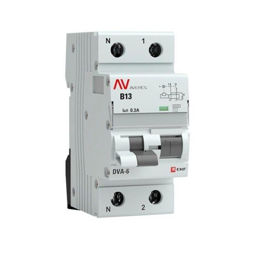 rcbo6-1pn-13B-300-ac-av EKF - Дифференциальный автомат DVA-6 1P+N 13А (B) 300мА (AC) 6кА AVERES