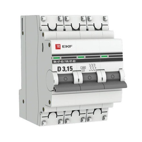 mcb4763-3-3.15D-pro EKF - Автоматический выключатель 3P 3,15А (D) 4,5kA ВА 47-63 PROxima
