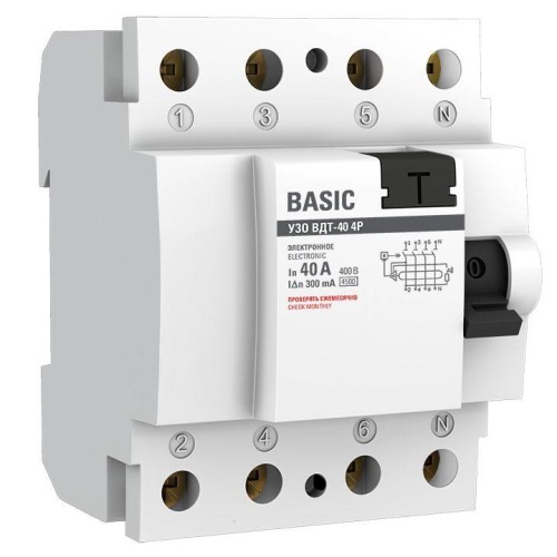 elcb-4-40-300e-sim EKF - Устройство защитного отключения УЗО ВДТ-40 4P 40А/300мА (электронное) Basic
