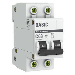 Автоматический выключатель 2P 63А (C) 4,5кА ВА 47-29 Basic
