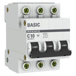 Автоматический выключатель 3P 10А (C) 4,5кА ВА 47-29 Basic
