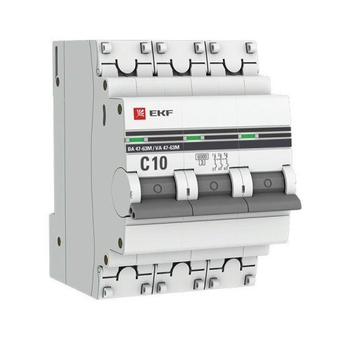 mcb4763m-6-3-10C-pro EKF - Автоматический выключатель 3P 10А (C) 6кА ВА 47-63M без теплового расцепителя PROxima
