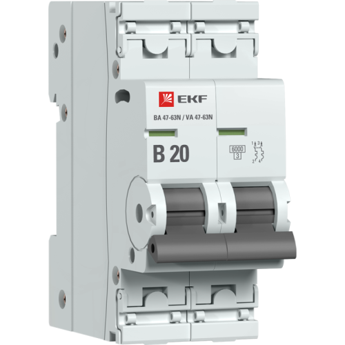 M636220B EKF - Автоматический выключатель 2P 20А (B) 6кА ВА 47-63N PROxima
