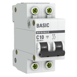 Автоматический выключатель 2P 10А (C) 4,5кА ВА 47-29 Basic
