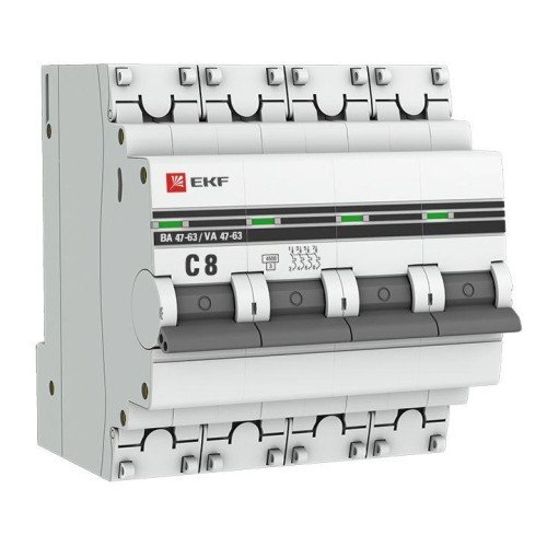 mcb4763-4-08C-pro EKF - Автоматический выключатель 4P 8А (C) 4,5kA ВА 47-63 PROxima
