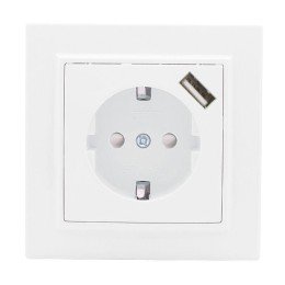 Розетка 1-местная СП с/з Минск 16А белая с защ. штор. с USB 1А
