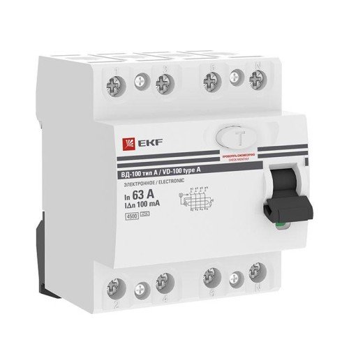 elcb-4-63-100-e-a-pro EKF - Устройство Защитного Отключения ВД-100 4P 63А/100мА (электр, тип А) PROxima

