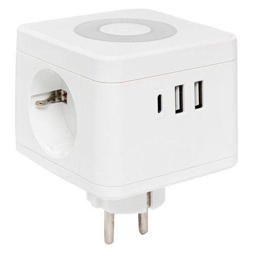 UBA-CUB-T2-TC EKF - Тройник "Куб" 2 гнезда 2USB 2,4А+Type C + Ночник