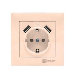 Валенсия розетка 1-местная с/з 16А кремовая с защ. штор. с 2 USB 2,1А PROxima
