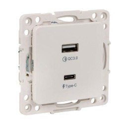 Стокгольм Механизм Розетки с 2USB type-A + type-C винтовые клеммы белый PROxima
