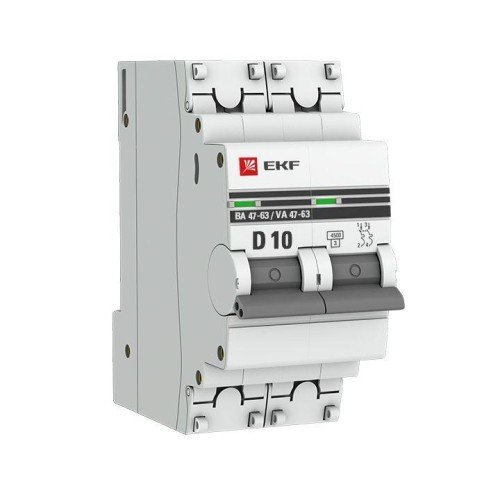 mcb4763-2-10D-pro EKF - Автоматический выключатель 2P 10А (D) 4,5kA ВА 47-63 PROxima
