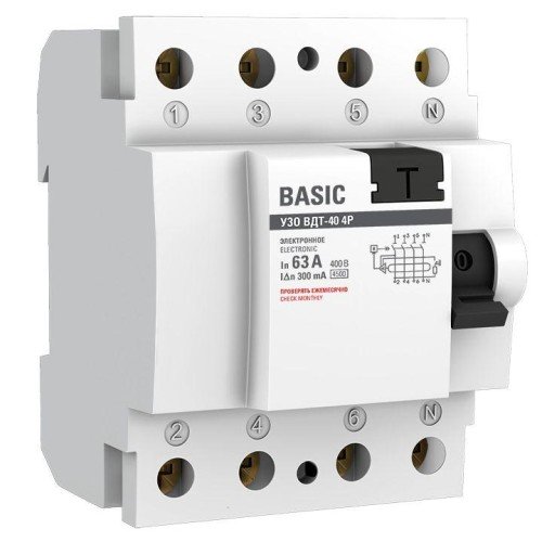 elcb-4-63-300e-sim EKF - Устройство защитного отключения УЗО ВДT-40 4P 63А/300мА (электронное) Basic
