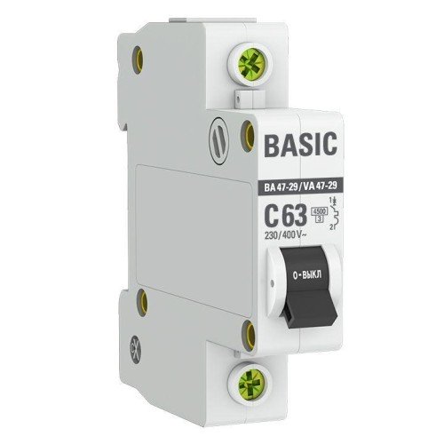 mcb4729-1-63C EKF - Автоматический выключатель 1P 63А (C) 4,5кА ВА 47-29 Basic
