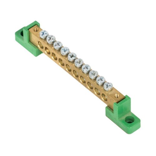 sn0-125-10-2-pe EKF - Шина "0" PE 8x12мм 10 отверстий латунь с контактной пластиной 2 зелёных угловых изолятора PROxima