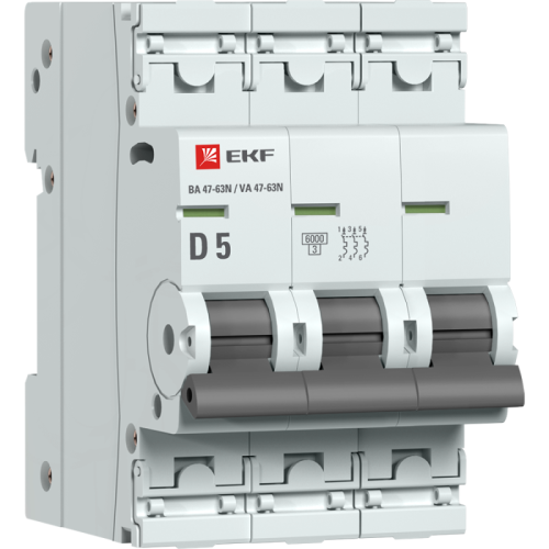 M636305D EKF - Автоматический выключатель 3P 5А (D) 6кА ВА 47-63N PROxima
