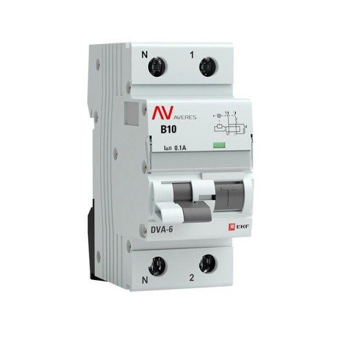 rcbo6-1pn-10B-100-ac-av EKF - Дифференциальный автомат DVA-6 1P+N 10А (B) 100мА (AC) 6кА AVERES