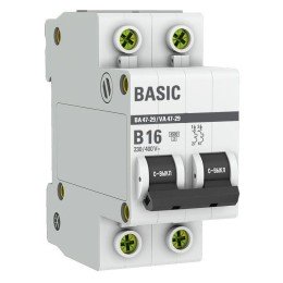 Автоматический выключатель 2P 16А (B) 4,5кА ВА 47-29 Basic
