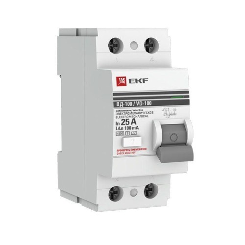elcb-2-25-100S-em-pro EKF - Устройство защитного отключения селективное 2P 25А/100мА (электромеханическое) PROxima
