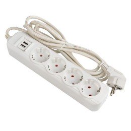 Удлинитель "Эксперт" 4 гнезда 3 метра 13А/3,0кВт с 2 USB 2,1А ПВС 3х1 PROxima