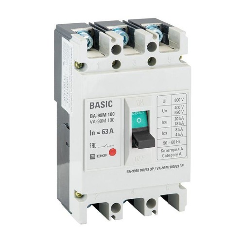 mccb99-100-63m-ma EKF - Выключатель автоматический ВА-99М 100/63А 3P 35кА с электромагнитным расцепителем PROxima
